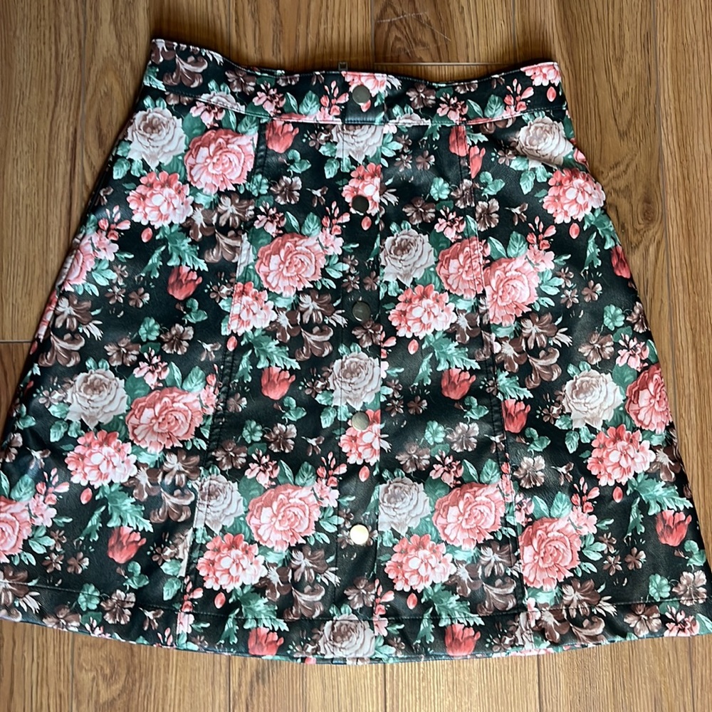 Vegan Floral Leather A line Skirt
